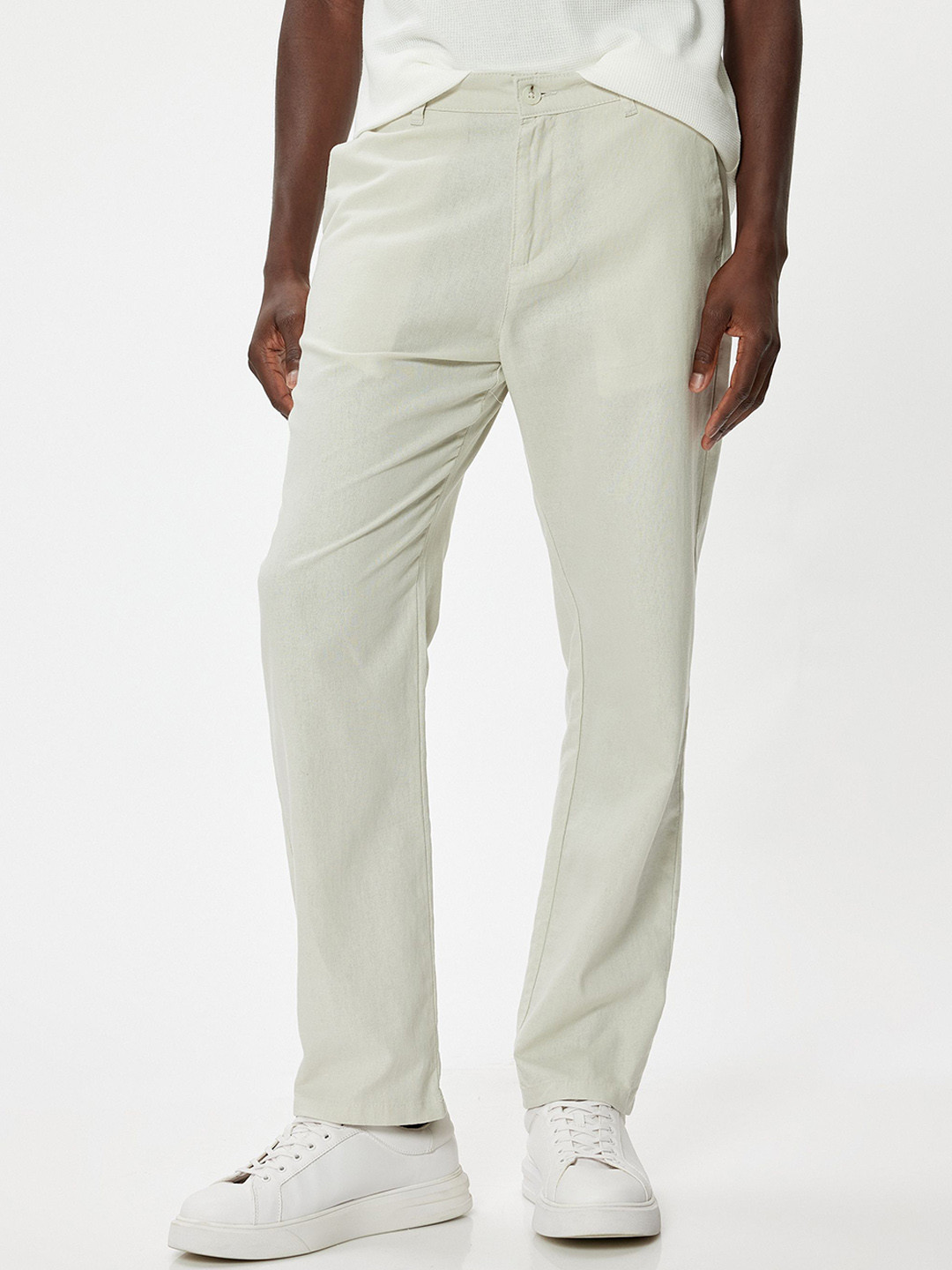 

Koton Men Regular Fit Mid Rise Trousers, Off white