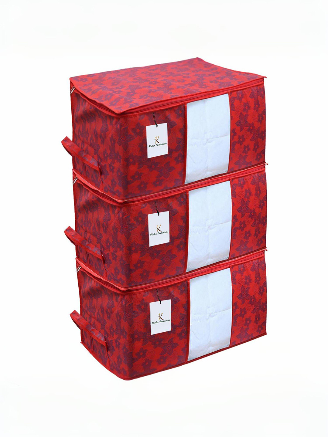 

Kuber Industries Maroon & Transparent 3 Pieces Underbed Drawer Organisers