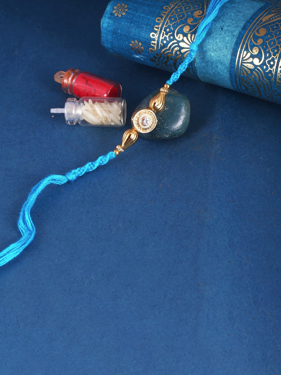 

Vighnaharta Set of 4 Religious Stones Studded & Pearls Thread Rakhis, Red