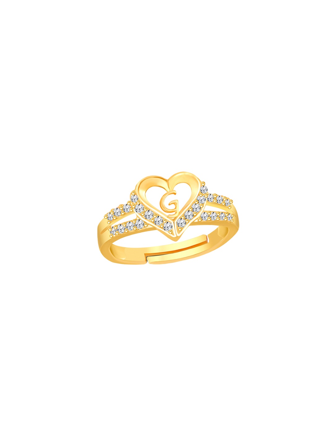 

Lila G Letter Gold-Plated Cubic Zirconia Stone Studded Finger Ring