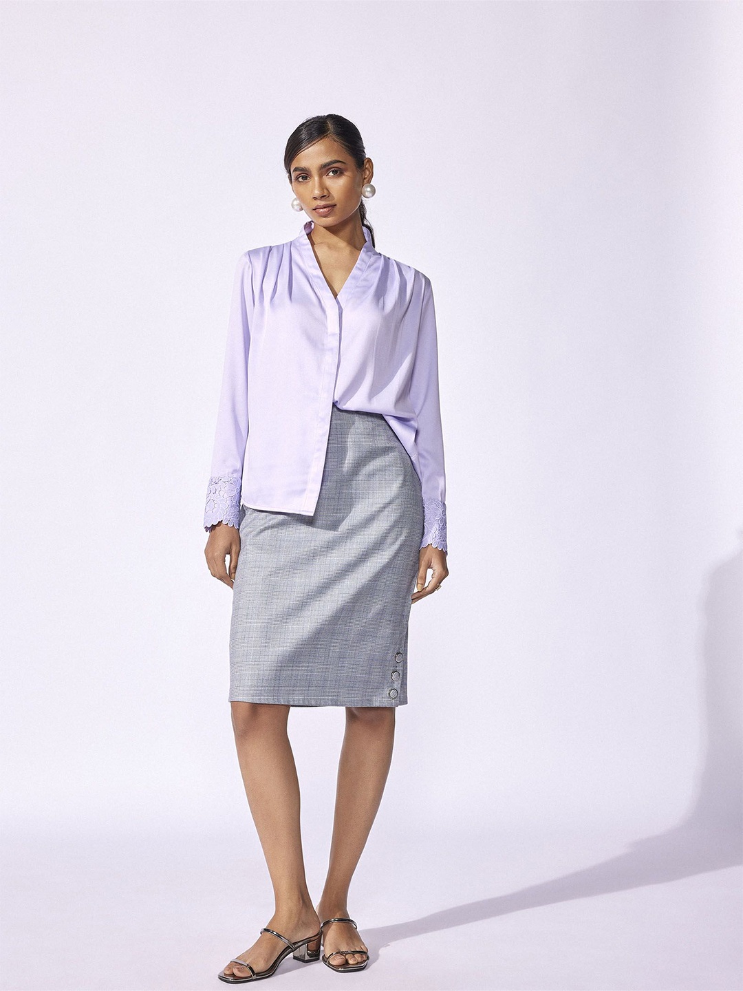 

The Label Life Women Solid Spread Collar Comfort Casual Shirt, Purple