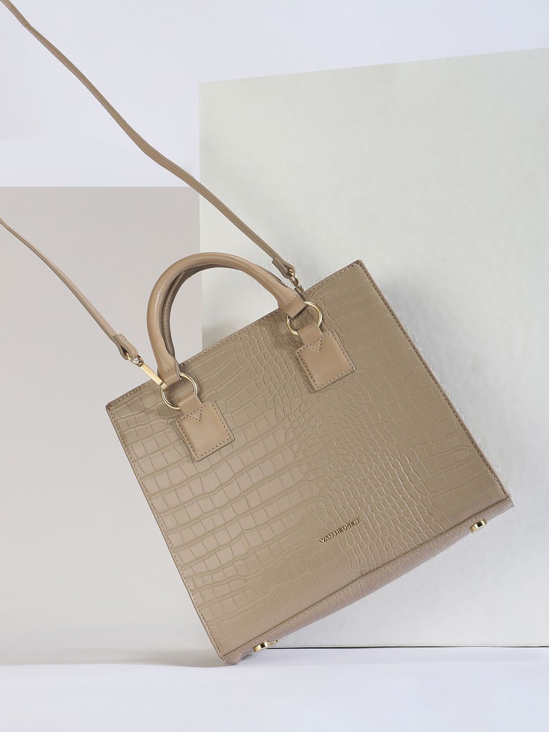 

Van Heusen Woman Textured PU Structured Handheld Bag, Khaki