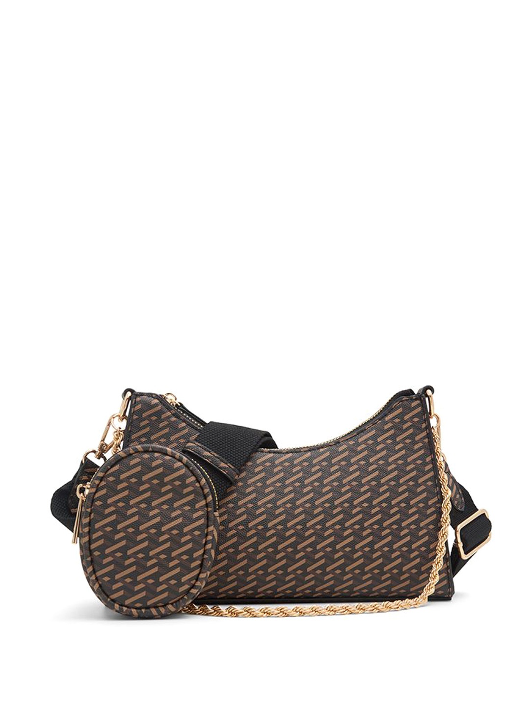 

ALDO Geometric Textured PU Structured Sling Bag with Quilted, Brown