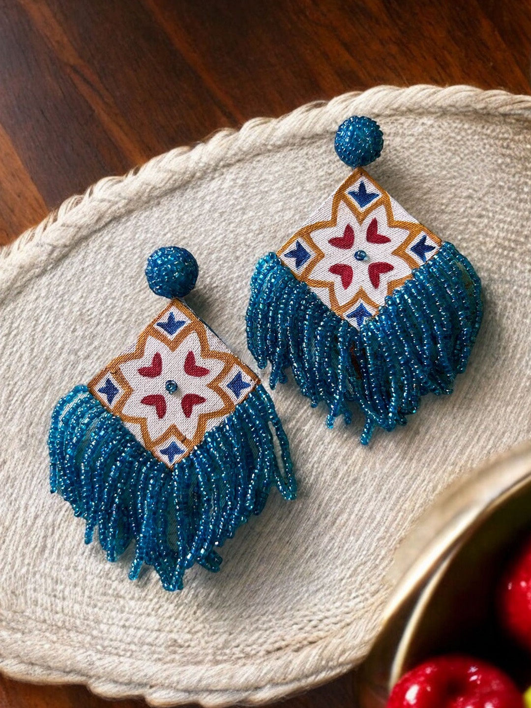 

JEWELWATI Beaded Diamond Shaped Drop Earrings, Blue