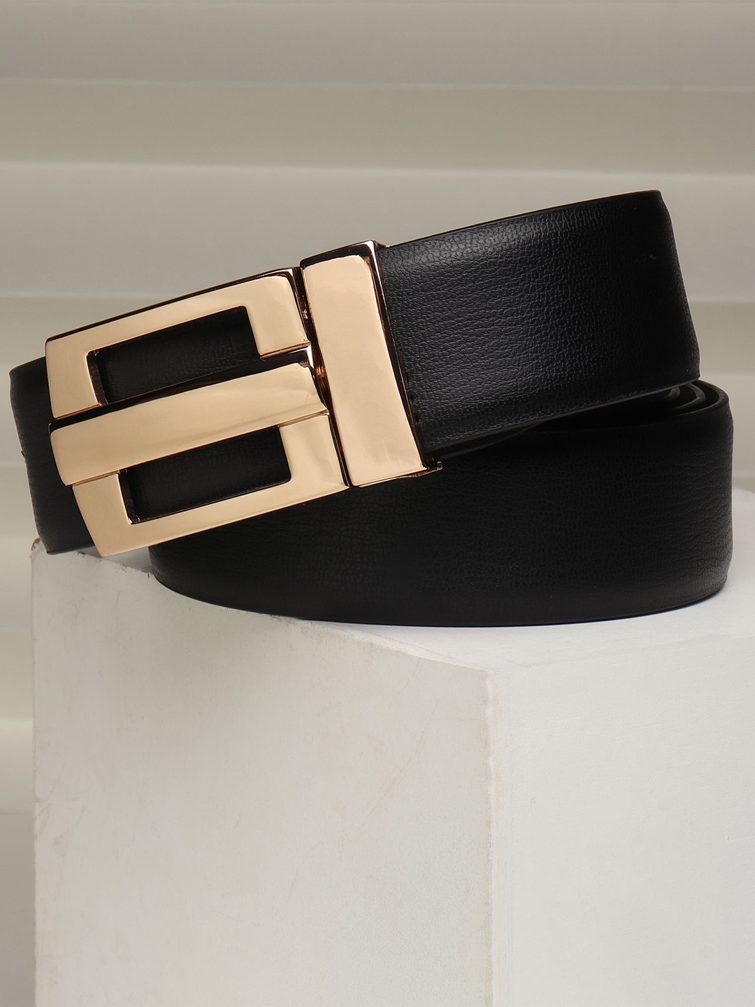 

WINSOME DEAL Men Push Pin Closure Textured Formal Belt, Black