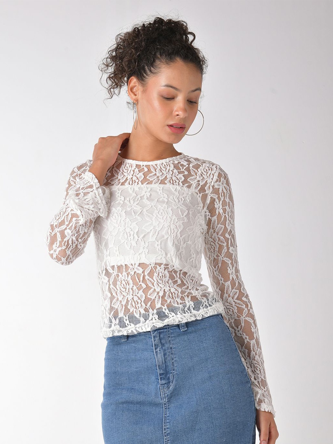 

IZF Lace Top With Matching Crop Camisole, White