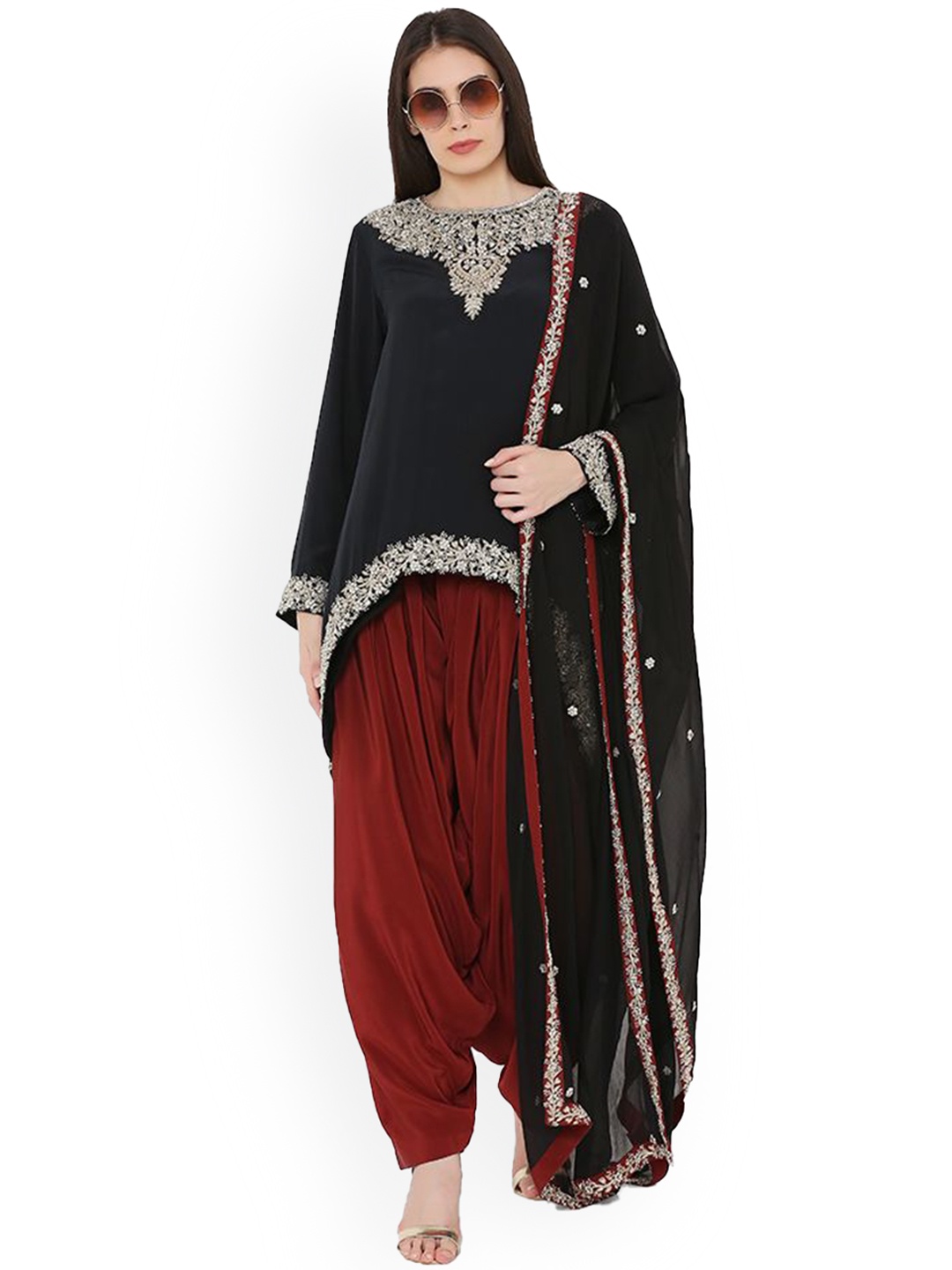 

Payal Singhal Floral Embroidered Kurta with Patiala & Dupatta, Black