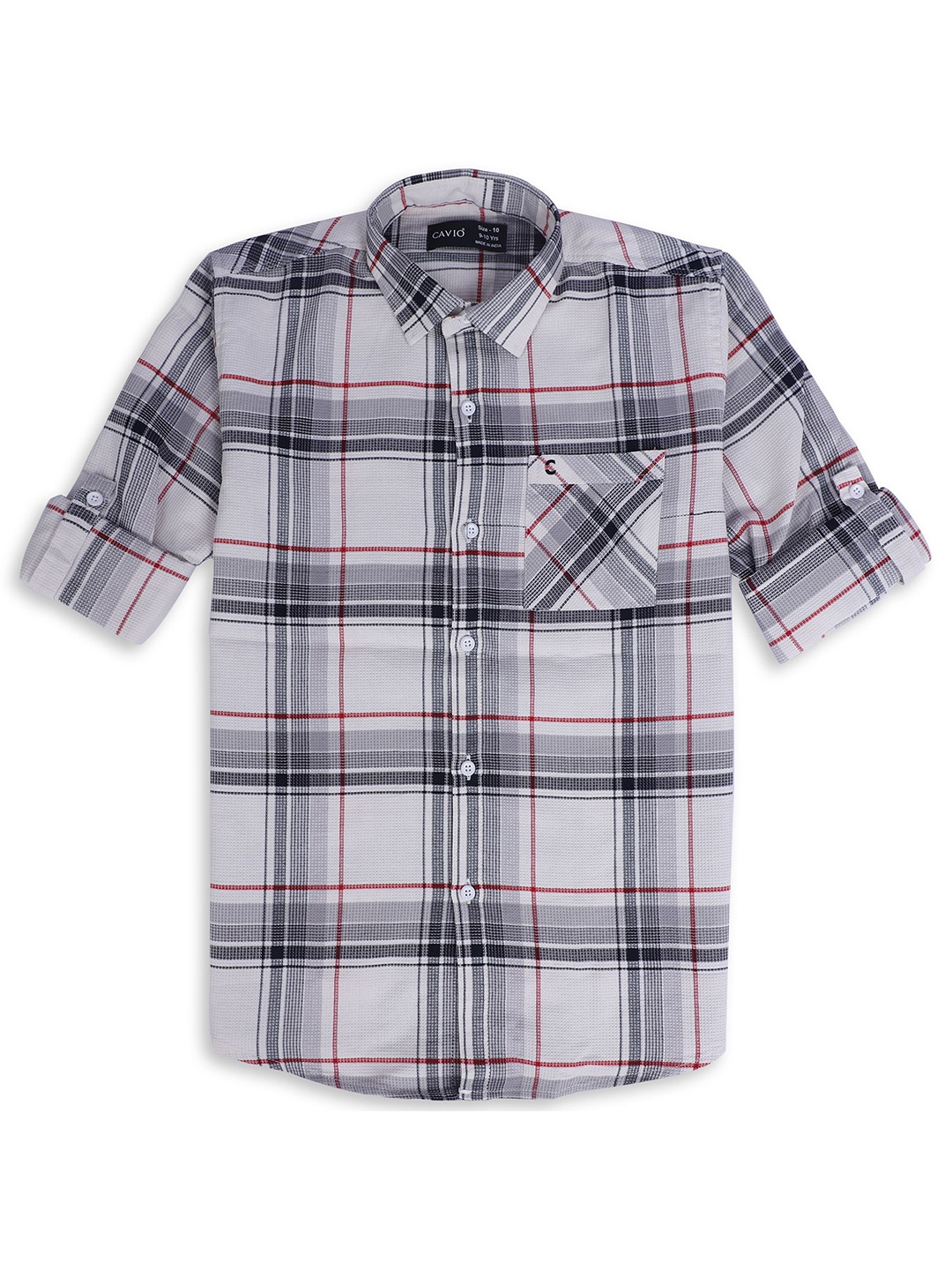 

CAVIO Boys Comfort Spread Collar Tartan Checked Cotton Casual Shirt, White