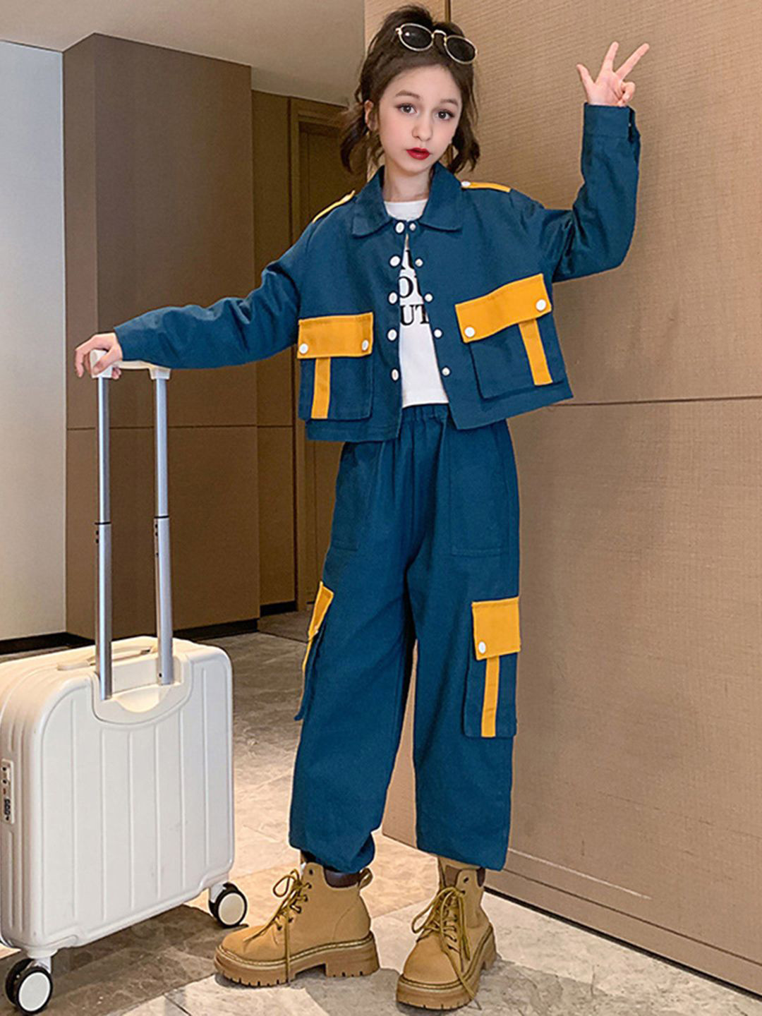 

INCLUD Girls Shirt with Trousers, Blue