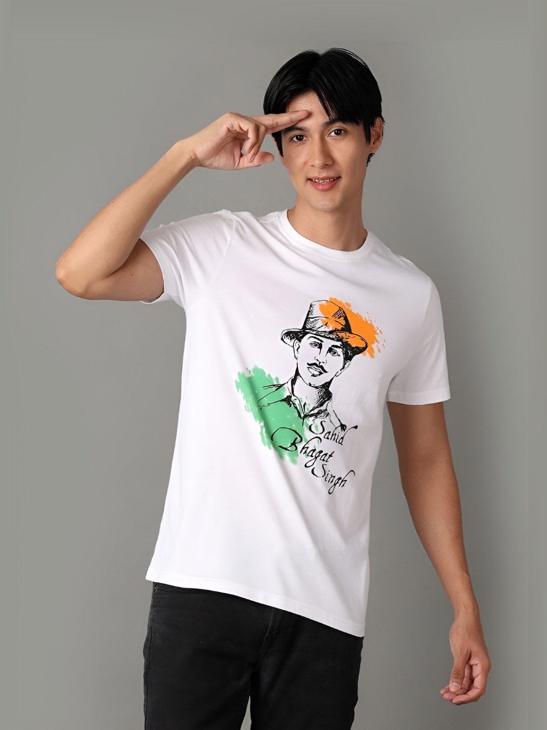 

V-Mart Men Graphic Printed Round Neck Cotton T-Shirt, White