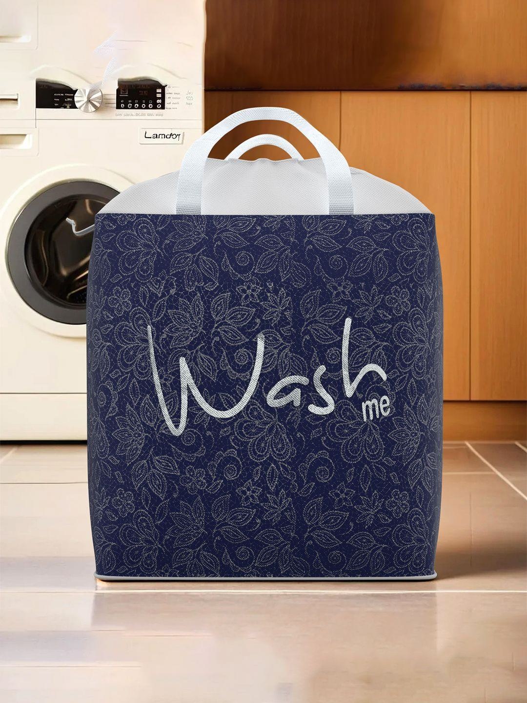 

Kuber Industries 5 Pcs Printed Foldable Laundry Baskets With Handles-106L, Navy blue