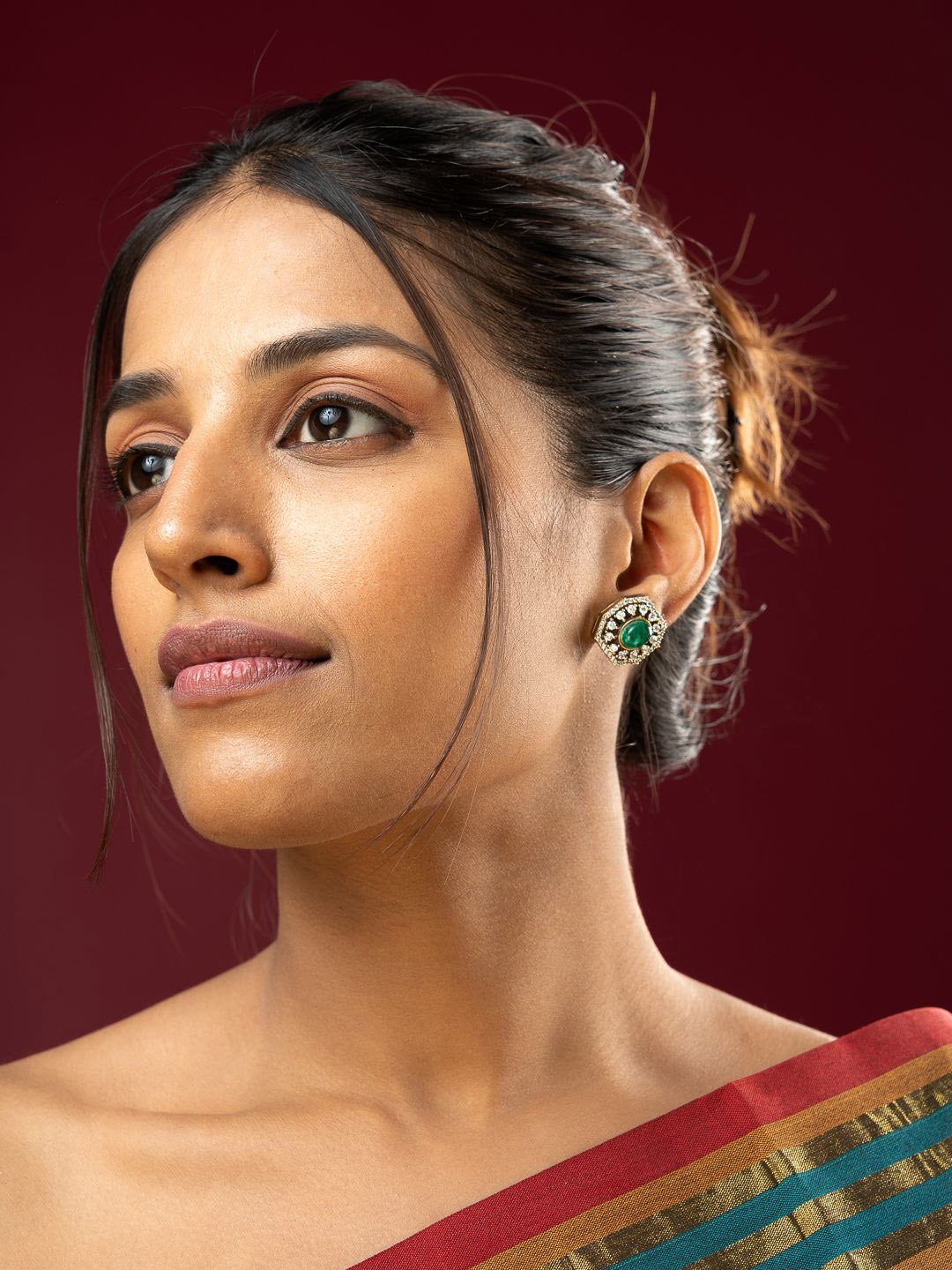

VIRAASI Crystal Studded Round Studs, Gold