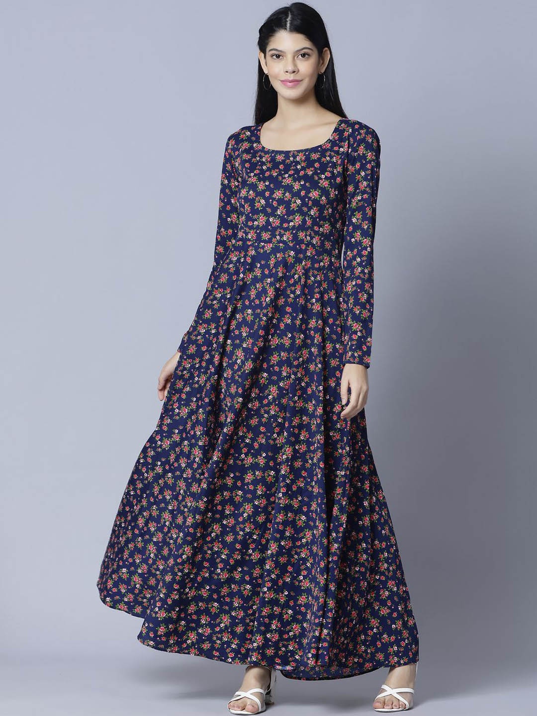 

DHAKRE FASHION Floral Printed Square Neck Anarkali Kurta, Blue