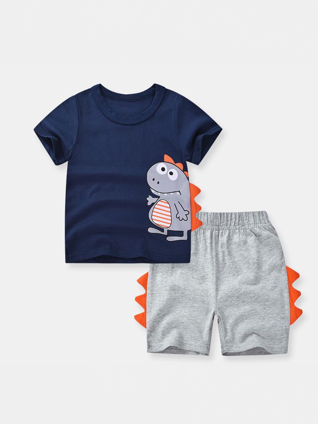

StyleCast Boys Navy Blue & Grey Printed Pure Cotton T-shirt with Shorts