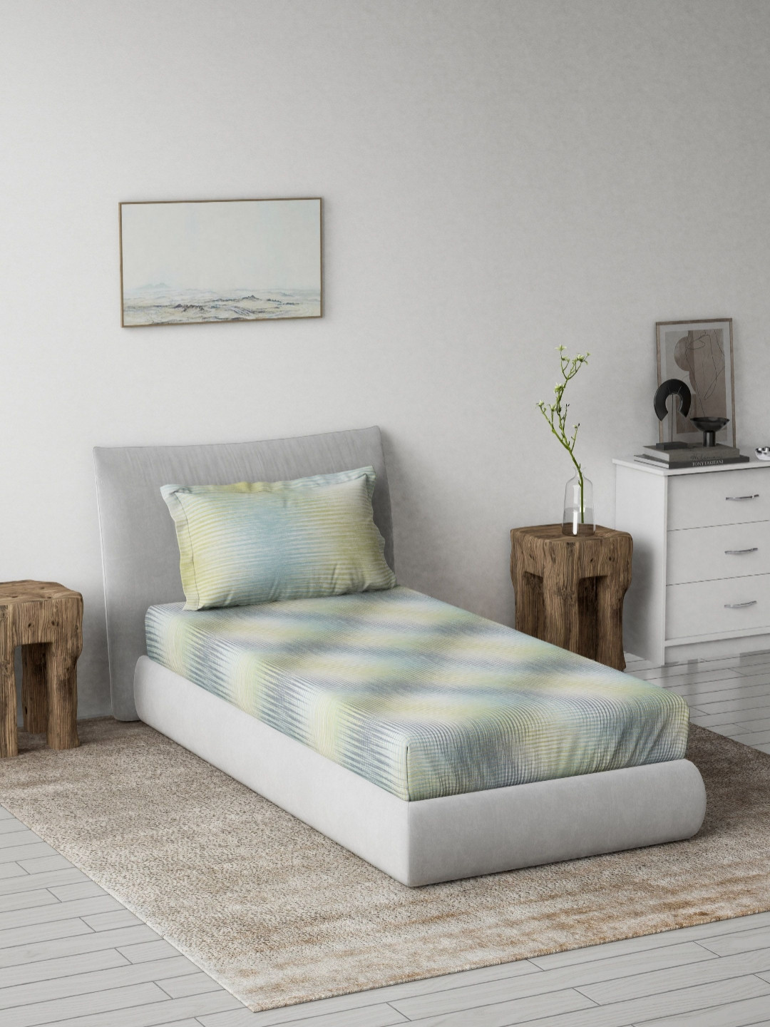 

DDecor Green & Grey Abstract 145 TC Cotton Single Bedsheet With 1 Pillow Cover