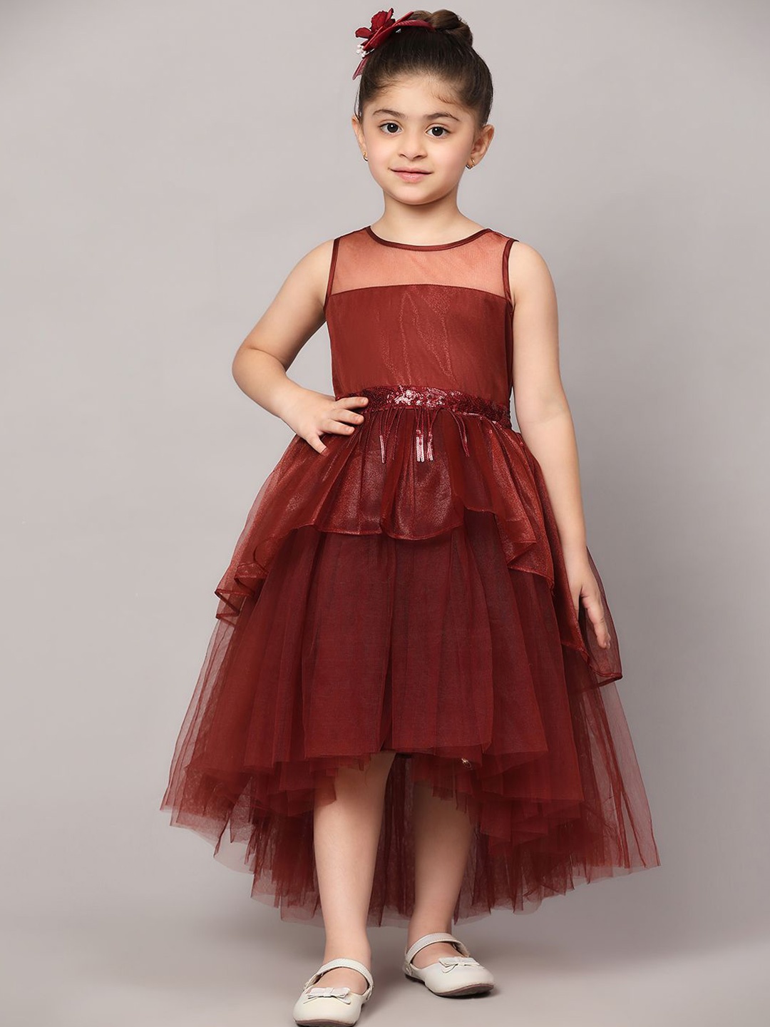 

Toy Balloon kids Girls Fit & Flare Layered Maxi Dress, Maroon