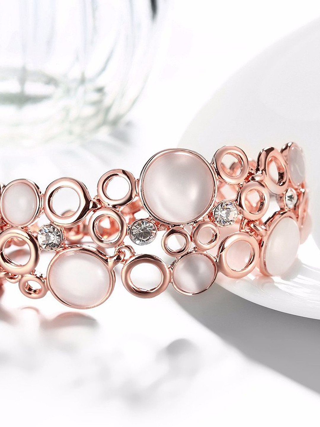 

Okos Set Of 2 Rose Gold-Plated Cats Eye Studded Wraparound Bracelet