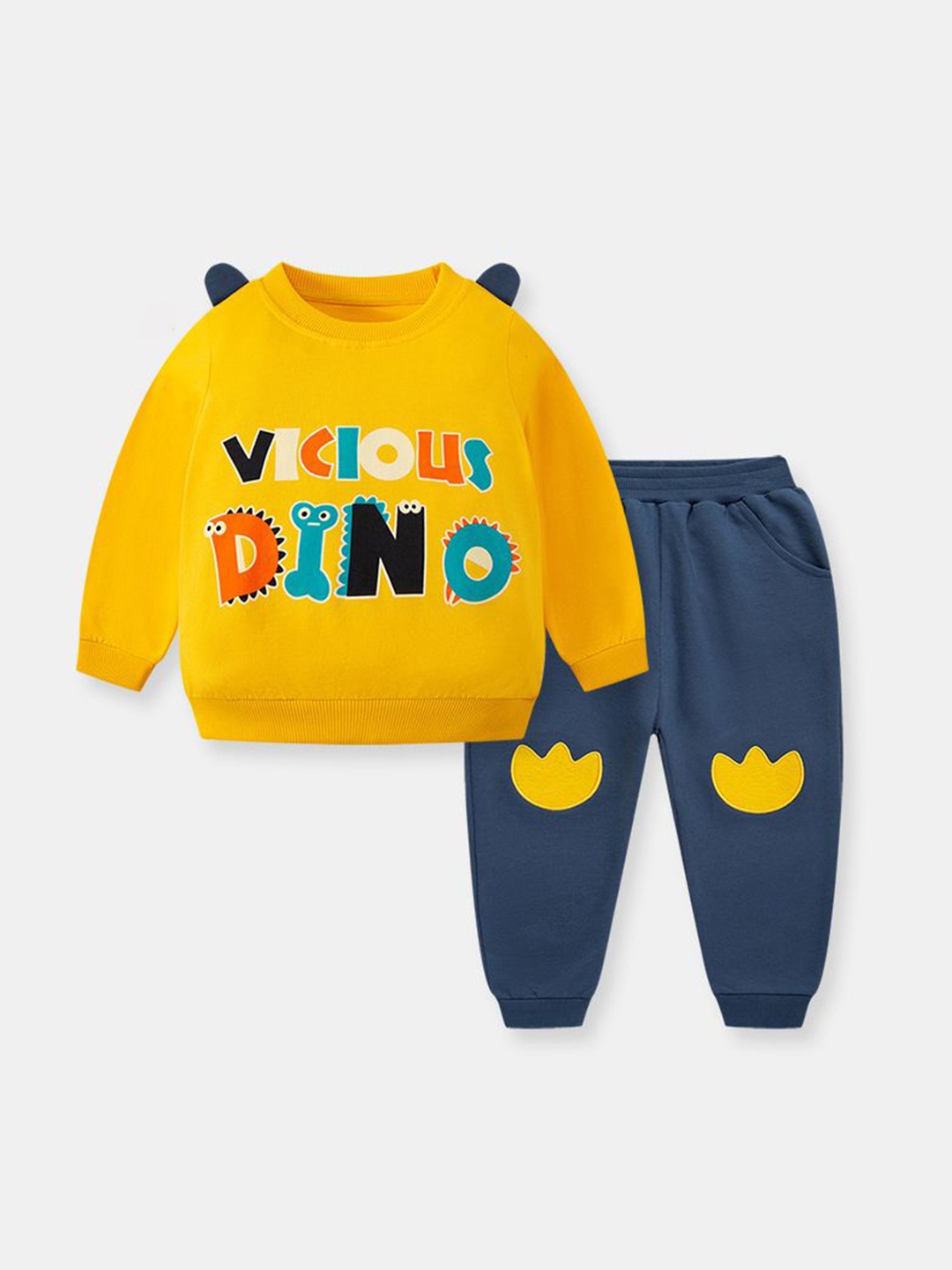 

StyleCast Kids Yellow & Blue Printed Cotton Sweatshirt With Joggers