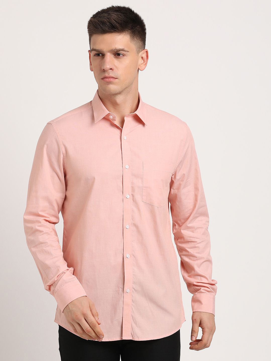 

Turtle Men Standard Spread Collar Solid Cotton Formal Shirt, Pink