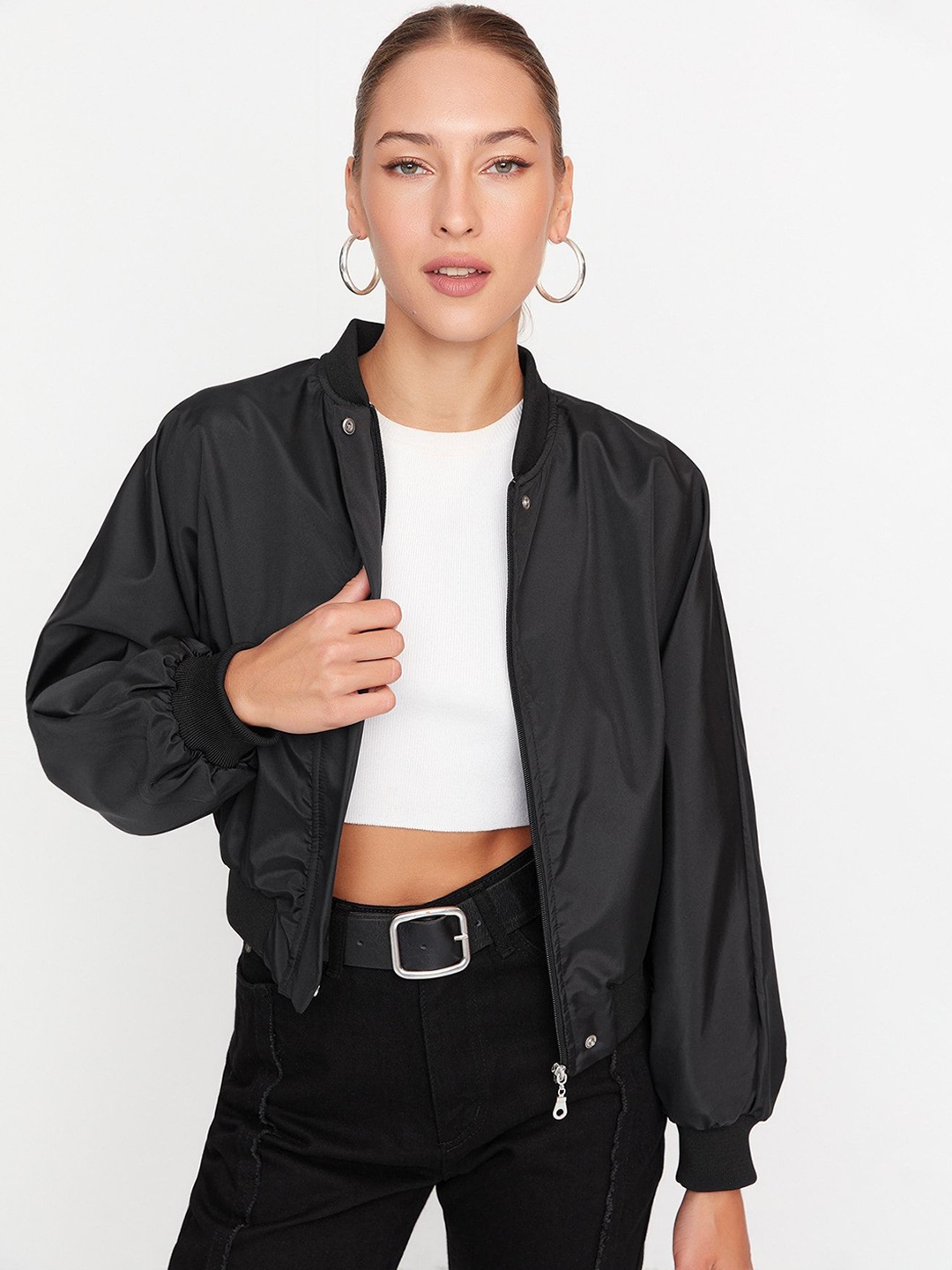 

Trendyol Women Solid Bomber Jacket, Black