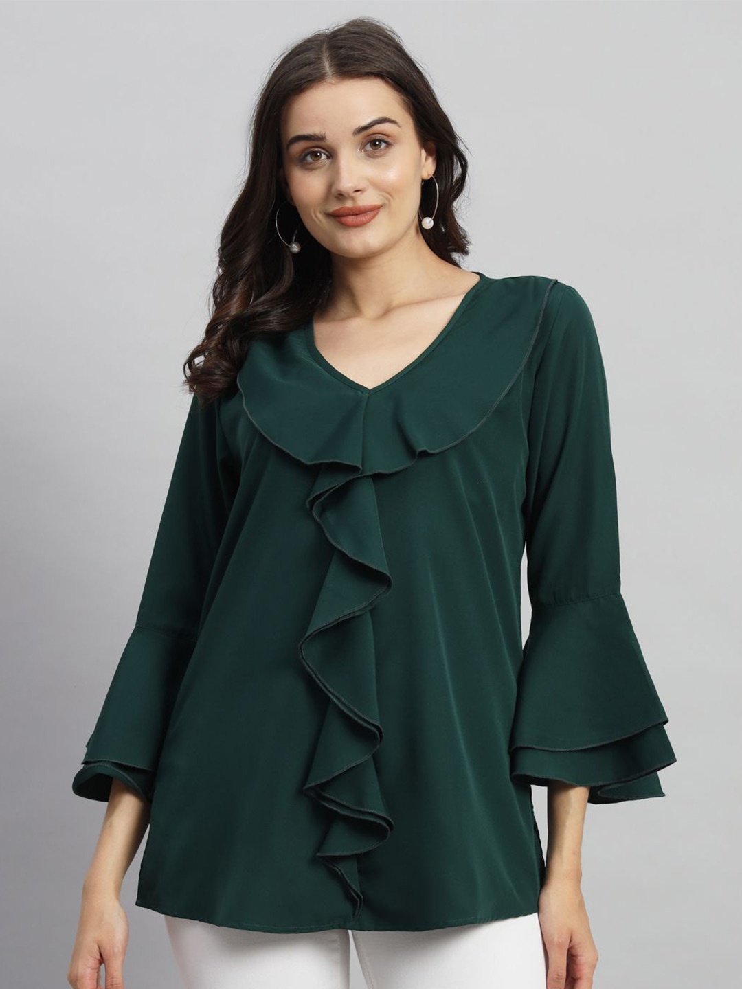 

Curvydrobe Women Solid V-Neck Top, Green