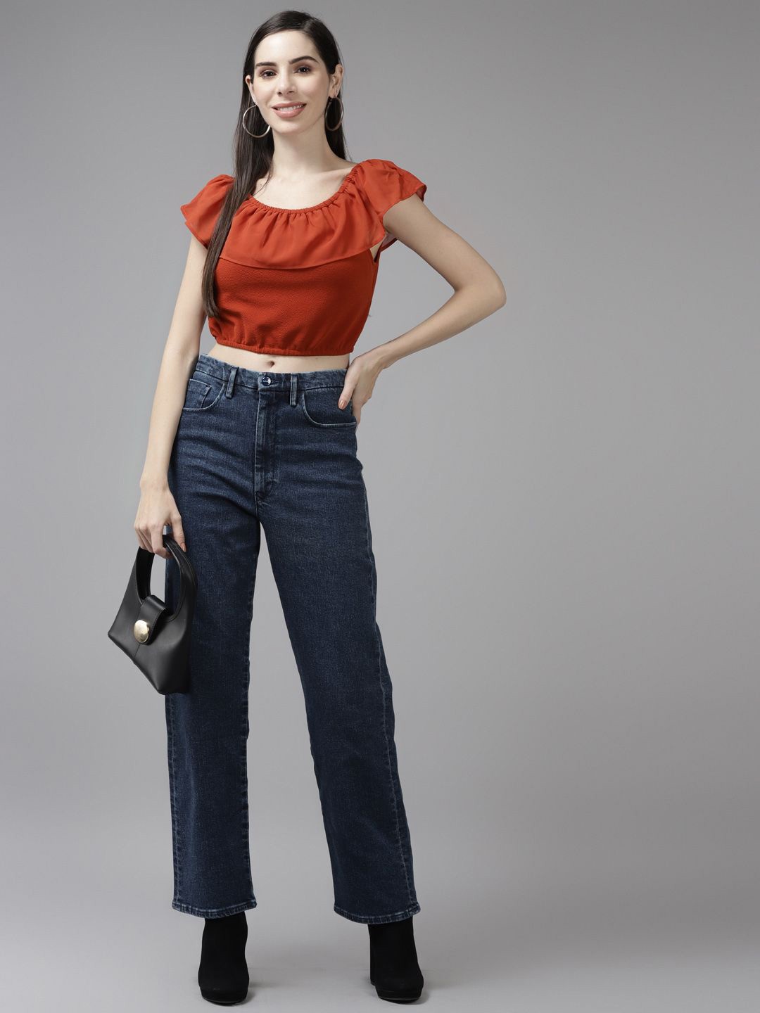

BAESD Women Solid Square Neck Top, Rust