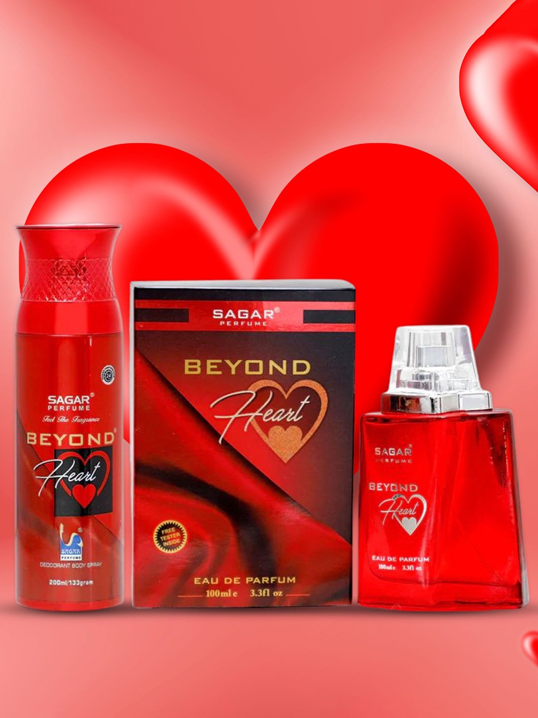 

SAGAR PERFUMERY Beyond Heart Long Lasting Eau De Parfum & Deodorant Combo 200ml+100ml, Red