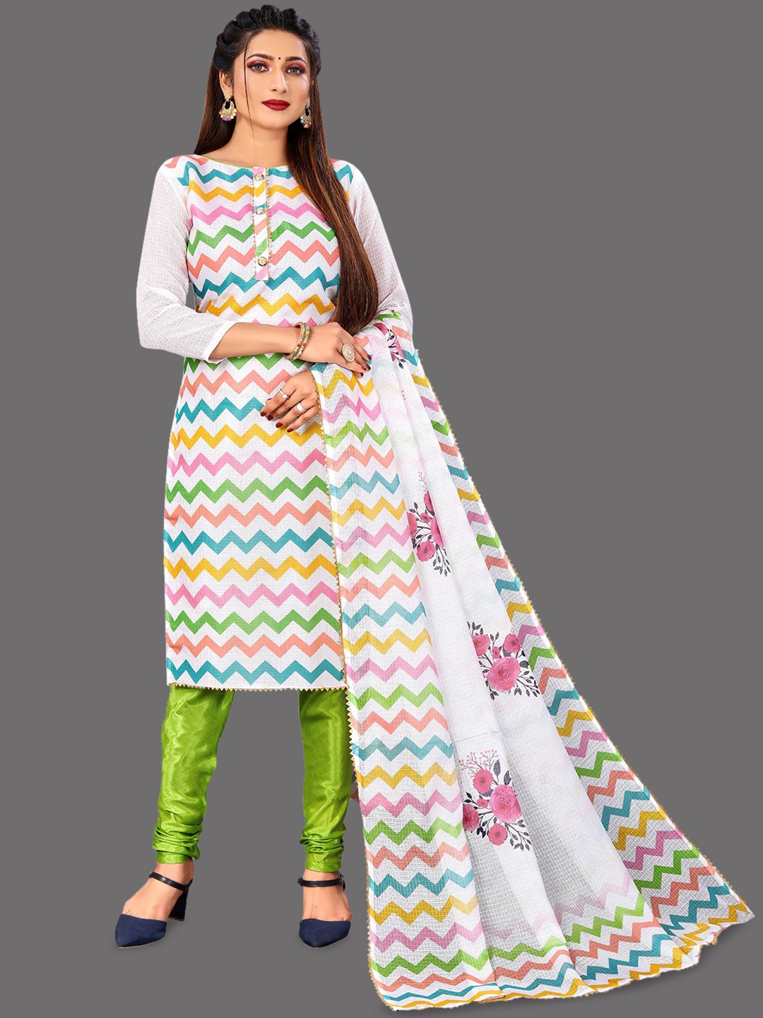 

LADY SHOPI Chevron Printed Pure Cotton Unstitched Dress Material, White