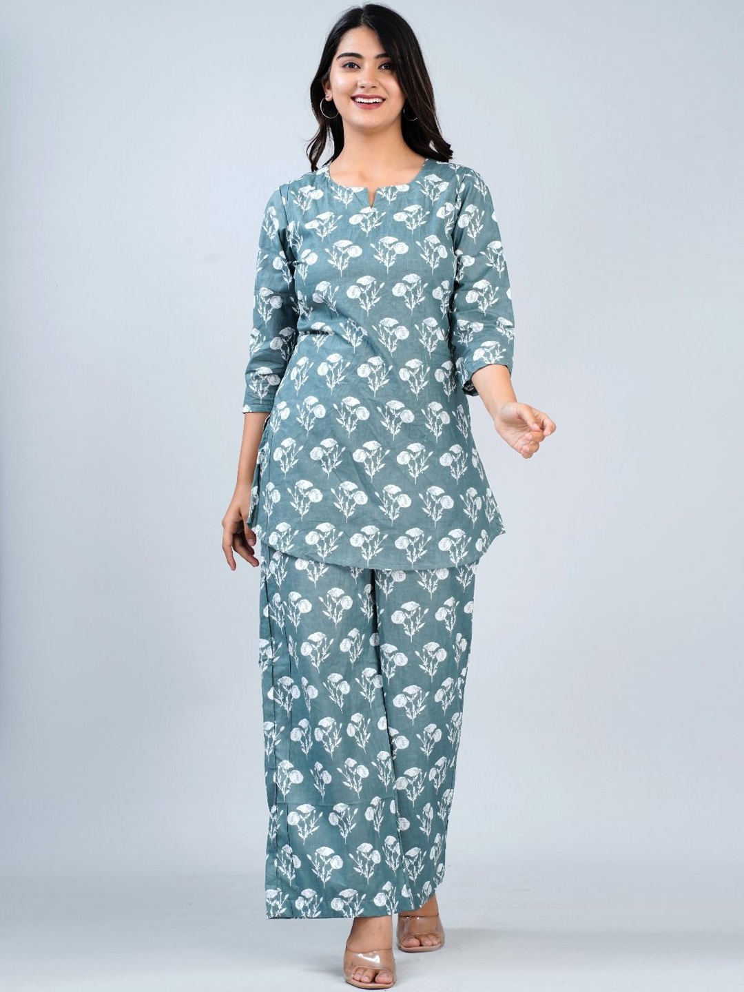 

KALINI Printed Pure Cotton Top & Trouser, Grey