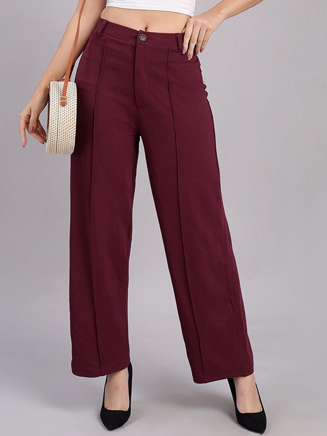 

VISO Women Mid-Rise Parallel Trousers, Maroon