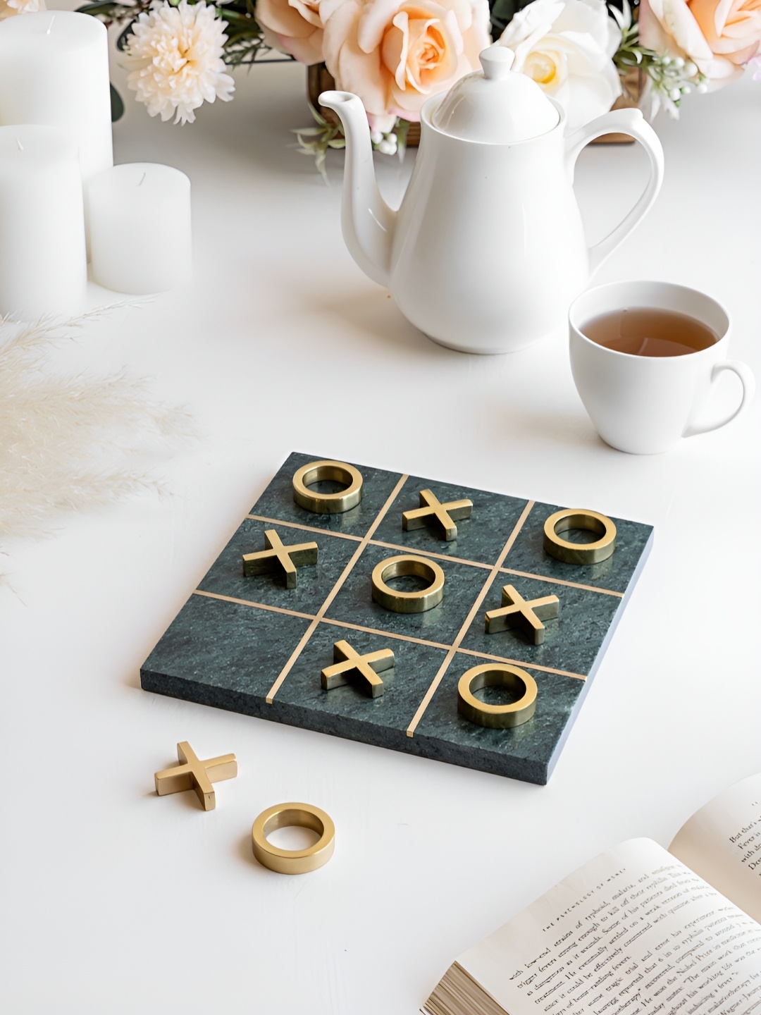 

Marbleous Tic Tac Toe Marble Coffee Table Board Game, Green