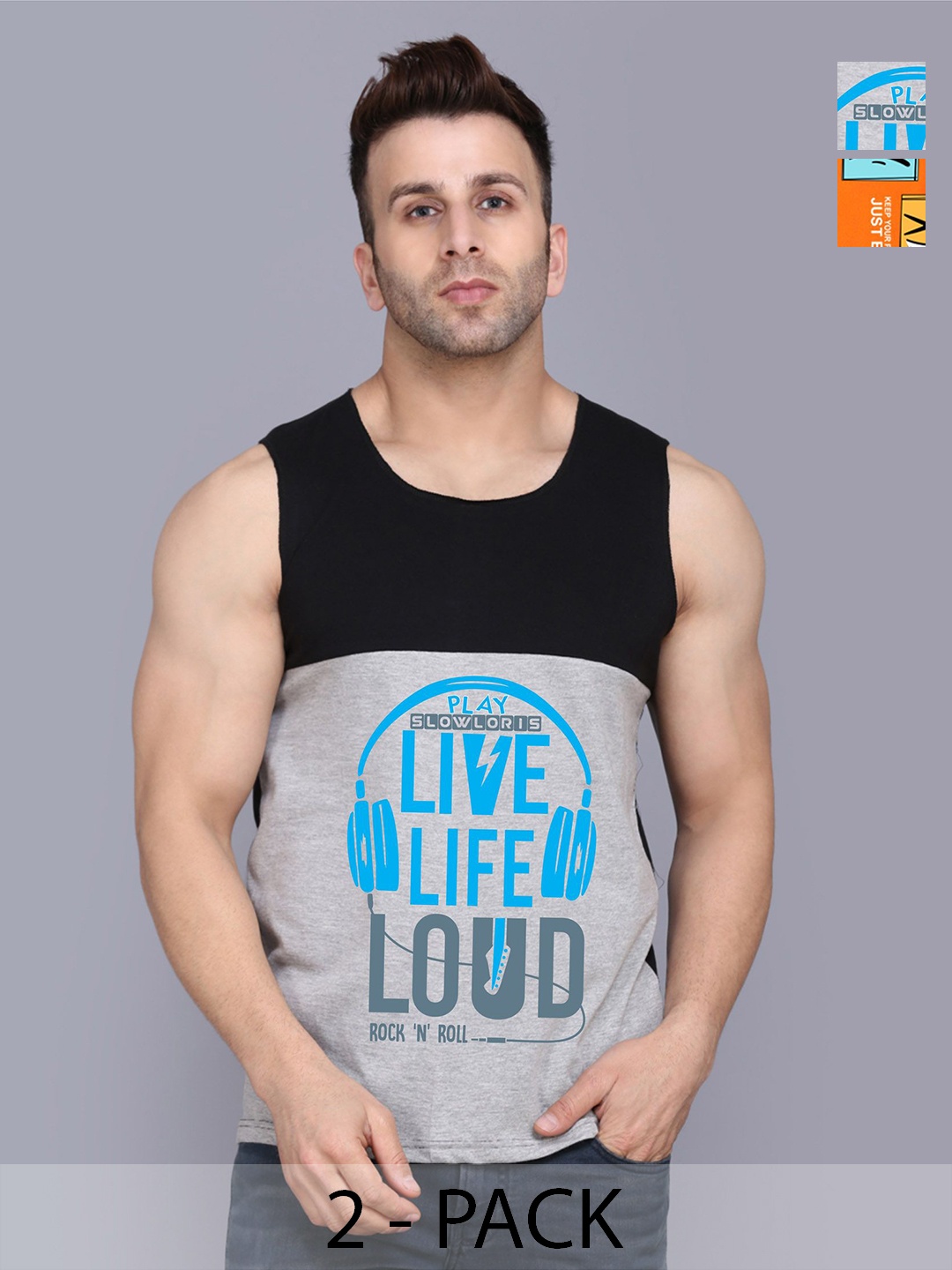 

SLOWLORIS Men Pack Of 2 Typography Printed Round Neck Cotton Slim Fit T-Shirts, Black