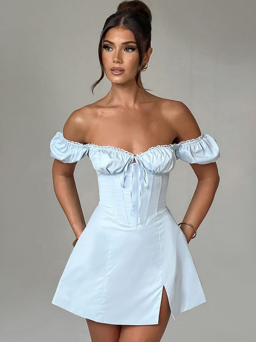 

LULU & SKY Off-Shoulder Fit & Flare Mini Corset Dress, Blue