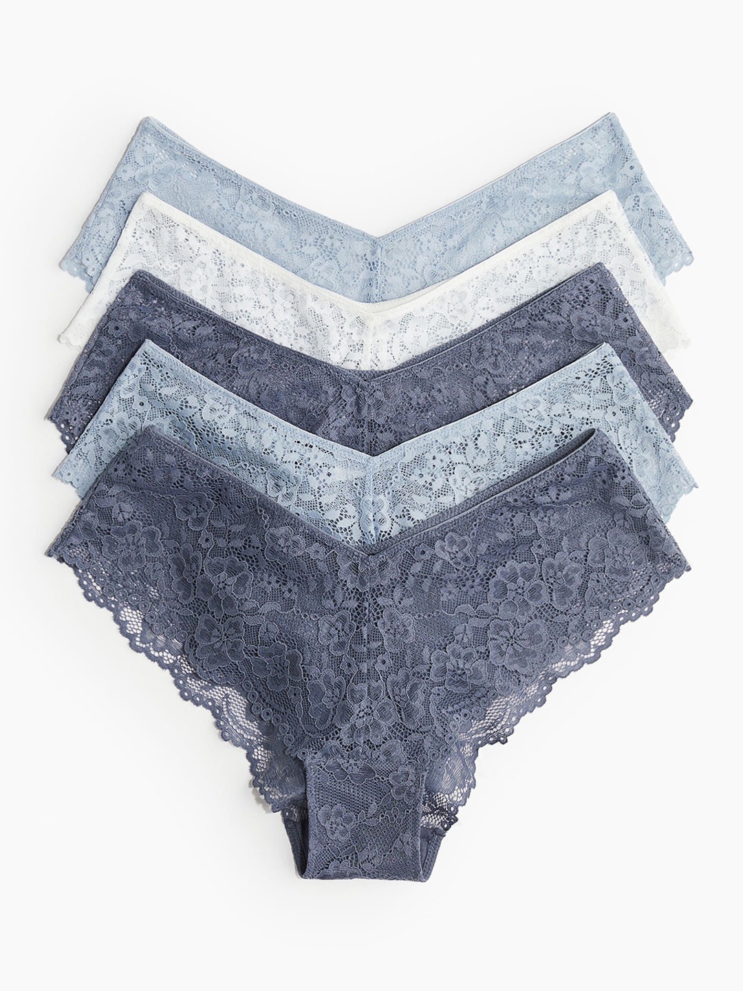 

H&M Self Design Low-Rise 5-Pack Lace Hipster Briefs, Blue