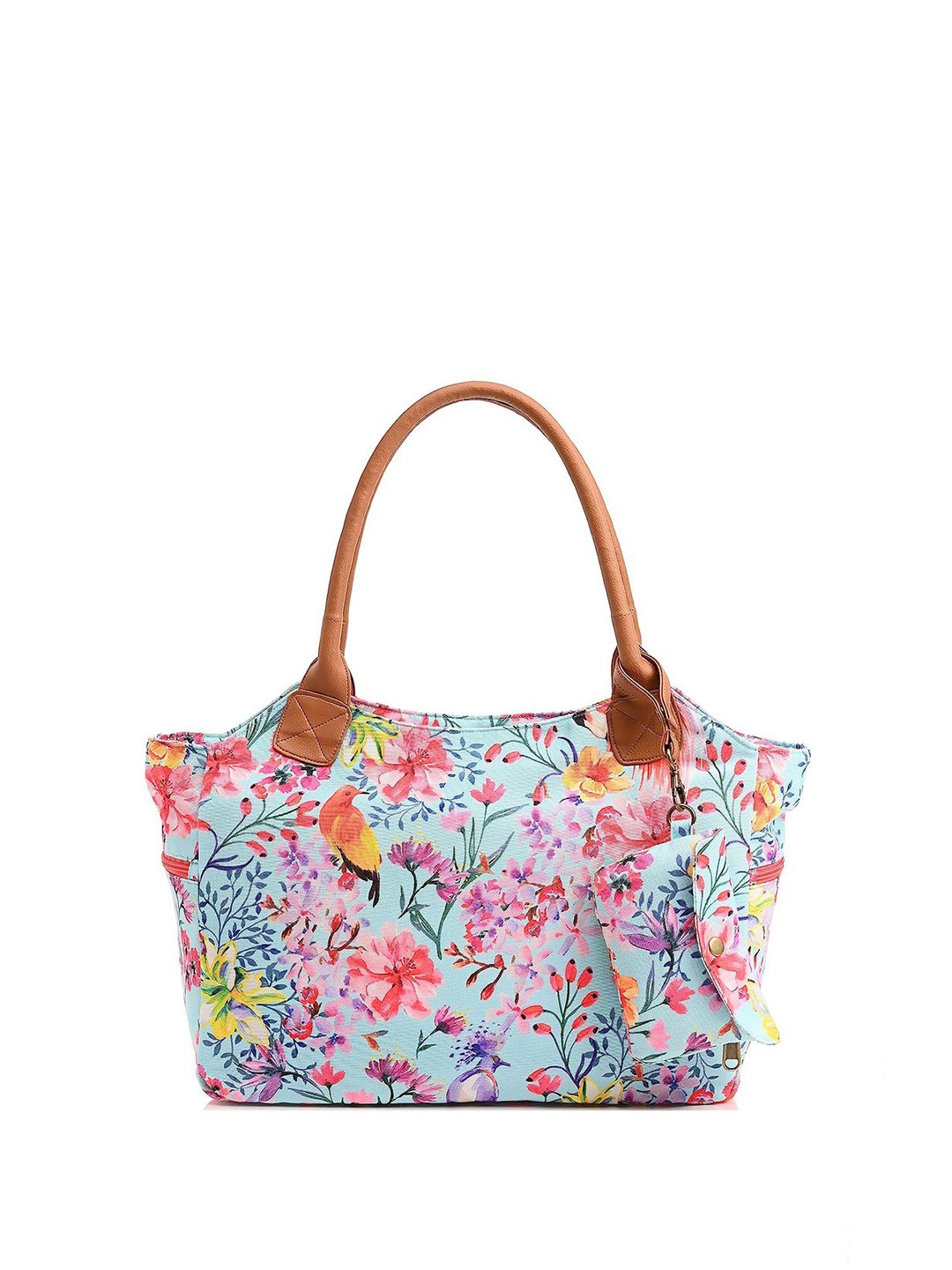 

BohoGirl Summer Floral Printed Structured Cotton Handheld Bag With Coin Pouch, Blue