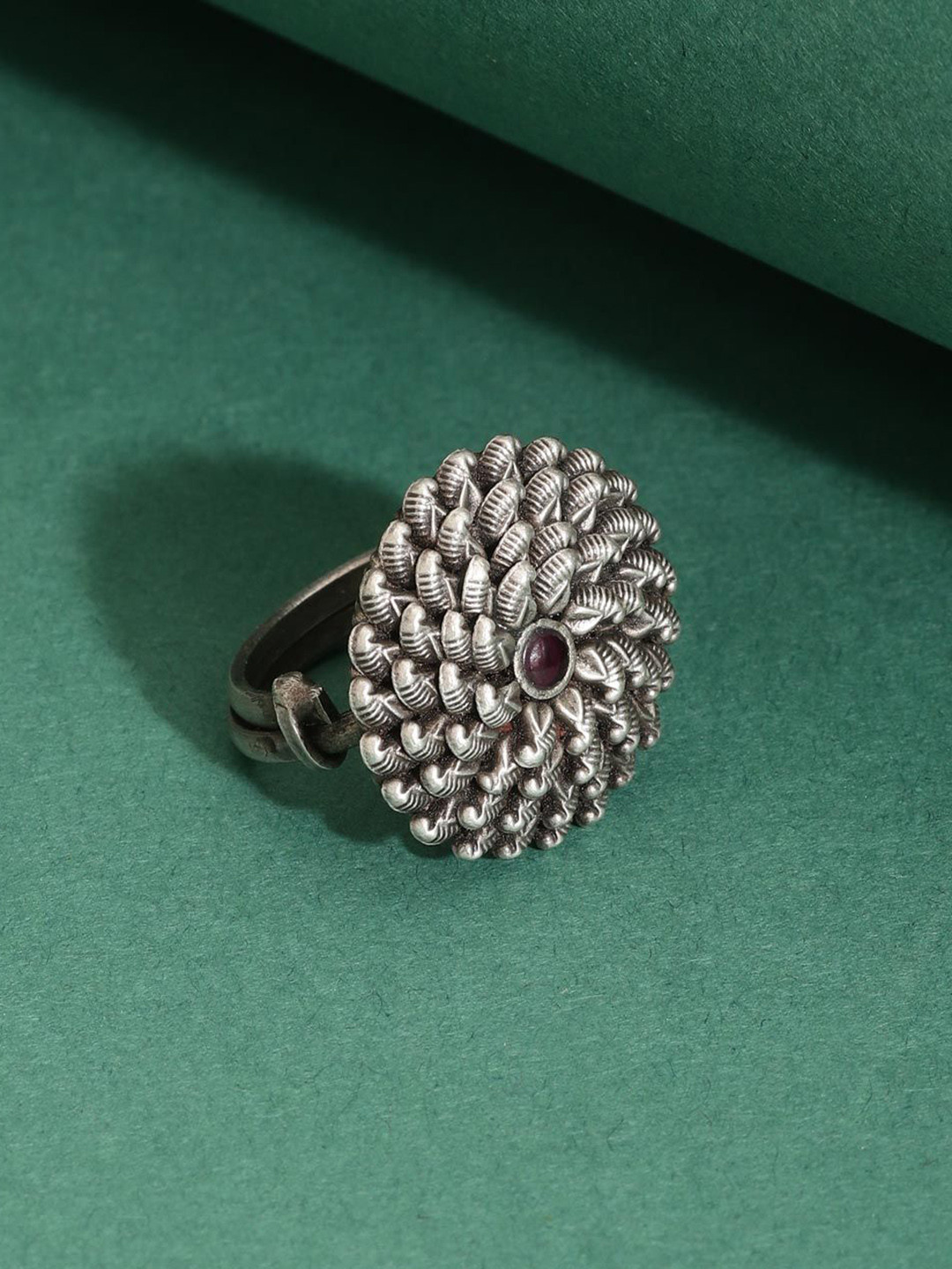 

Fabindia Silver-Plated Textured Adjustable Cocktail Ring