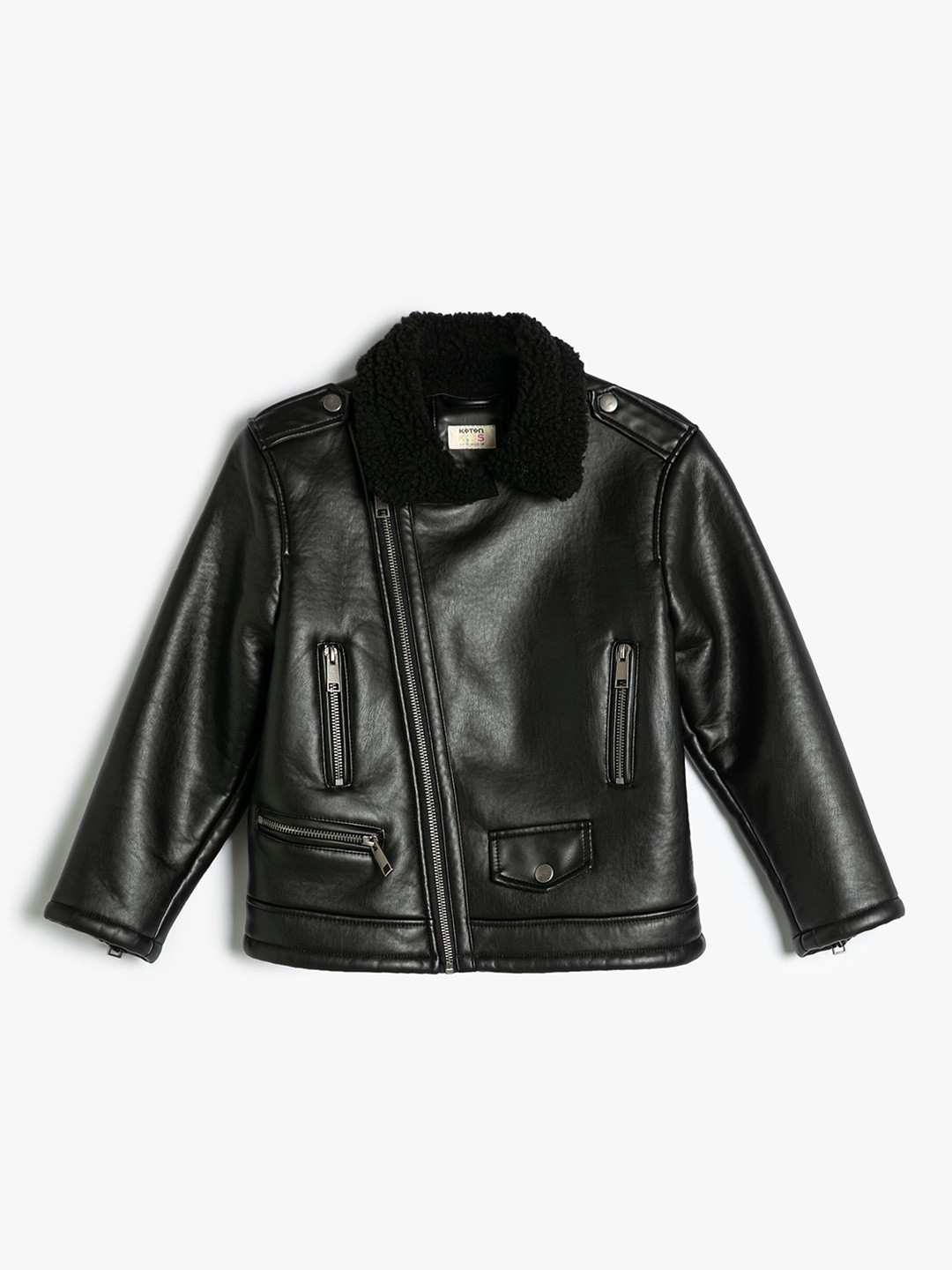 

Koton Boys Solid Leather Jacket, Black