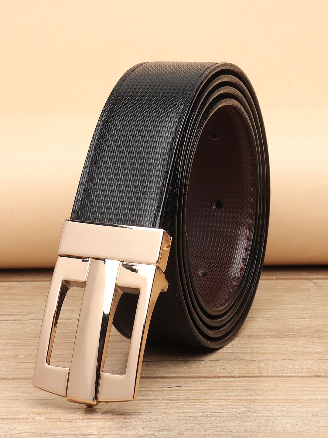 

WINSOME DEAL Men Push Pin Closure Textured Formal Belt, Black