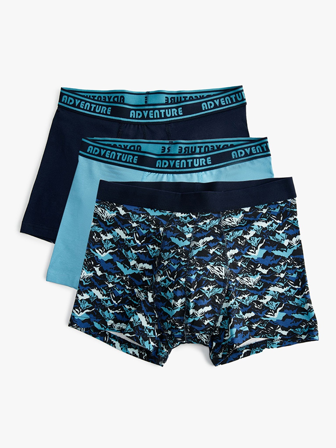

Koton Men Pack Of 3 Printed Mid-Rise Cotton Trunks 8684287905320, Navy blue