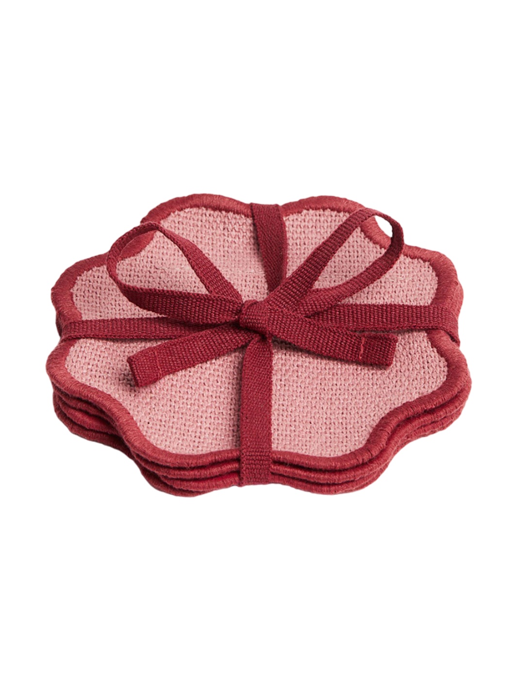 

H&M 4-Pcs Pink & Maroon Pure Cotton Scallop-Edged Coasters