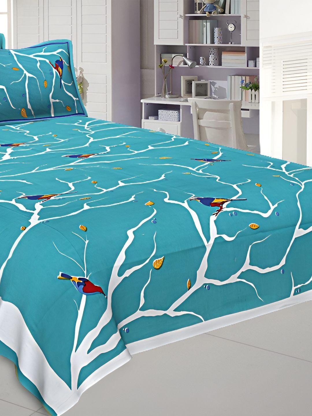 

BED-SHEET.COM Blue Ethnic Motifs 144 TC Pure Cotton King Bedsheet & 2 Pillow Covers