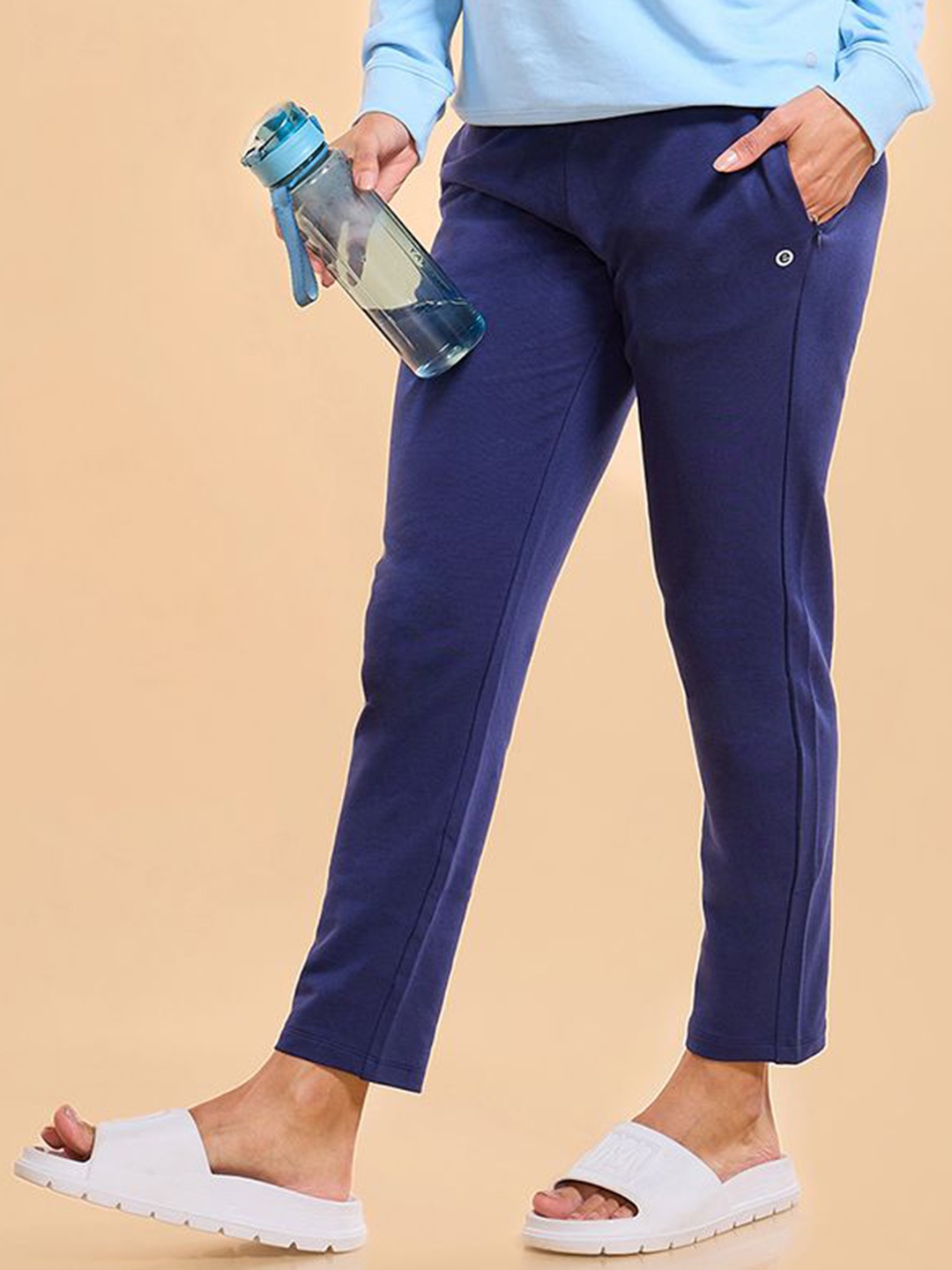 

Enamor Essentials E060-Slim Fit Mid Rise French Terry Ankle-Length Lounge Pants, Blue
