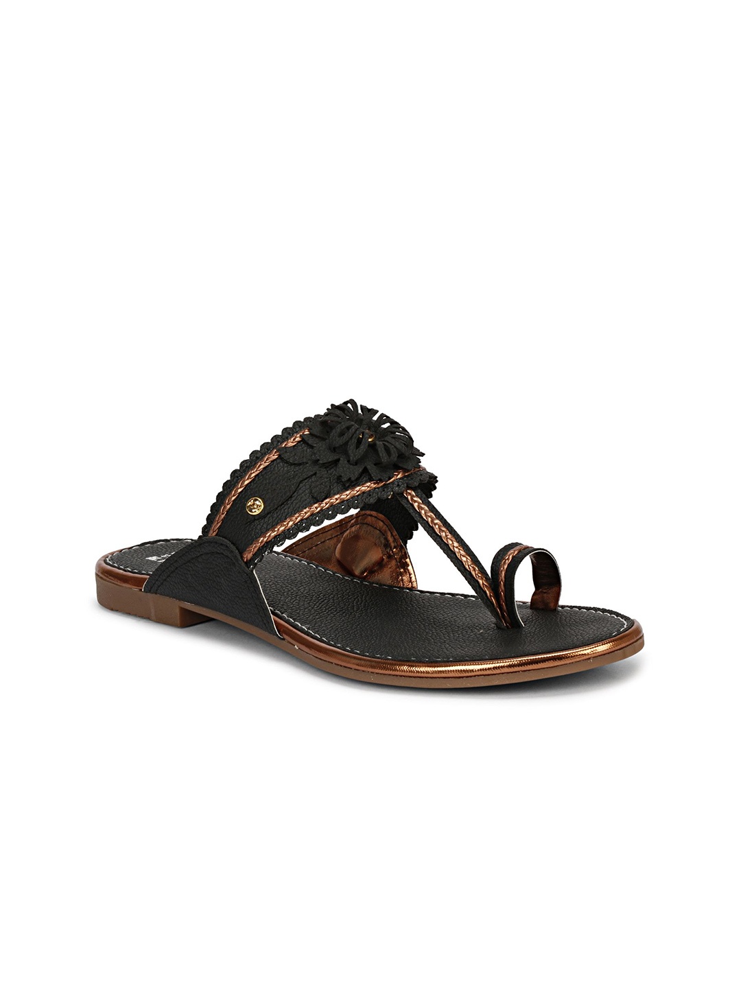 

TRY FEET Women Floral Applique One Toe Flats, Black