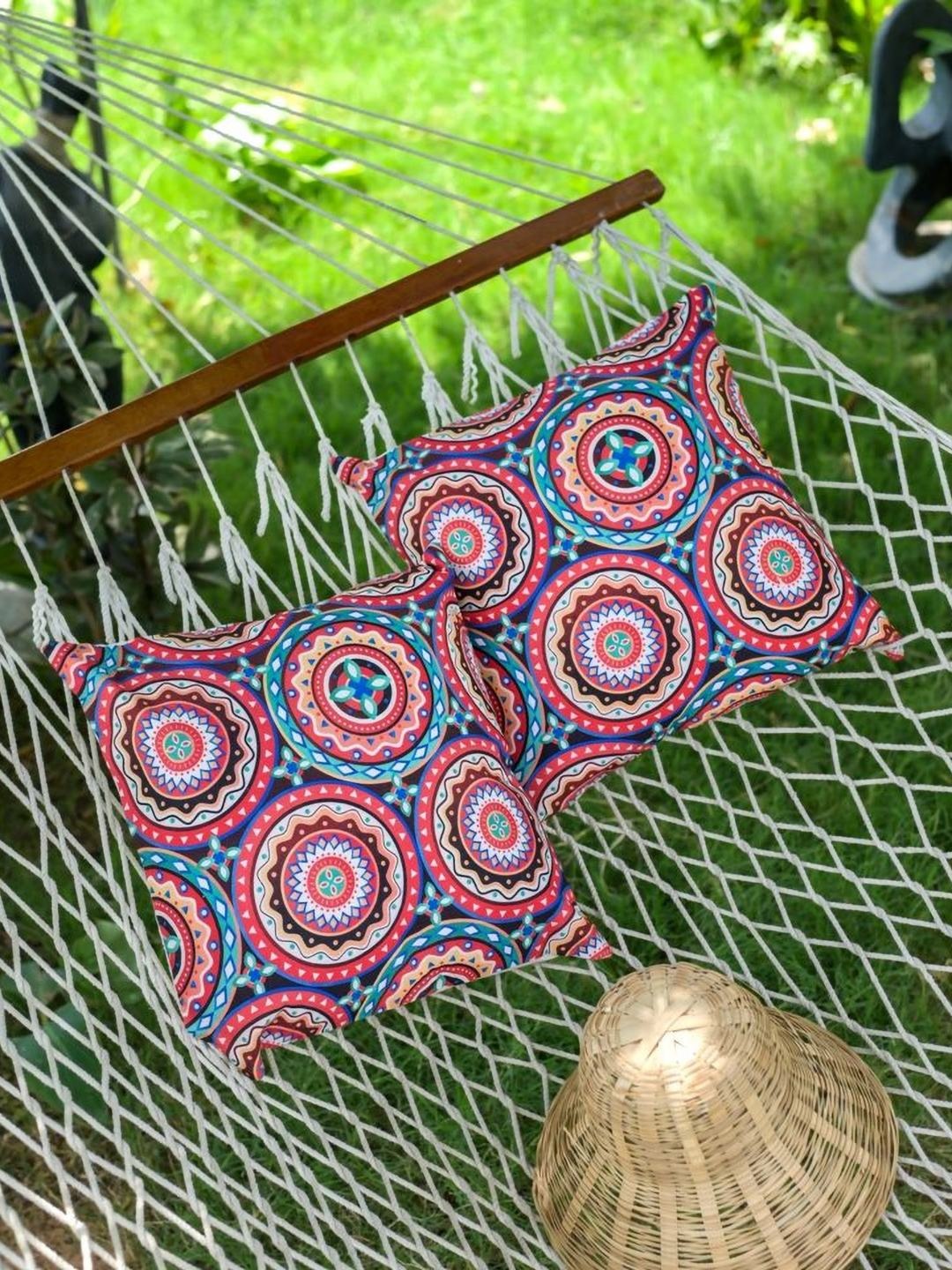 

ABSTRACT INDIA Brown & Blue 2Pieces Geometric Cotton Square Cushion Covers