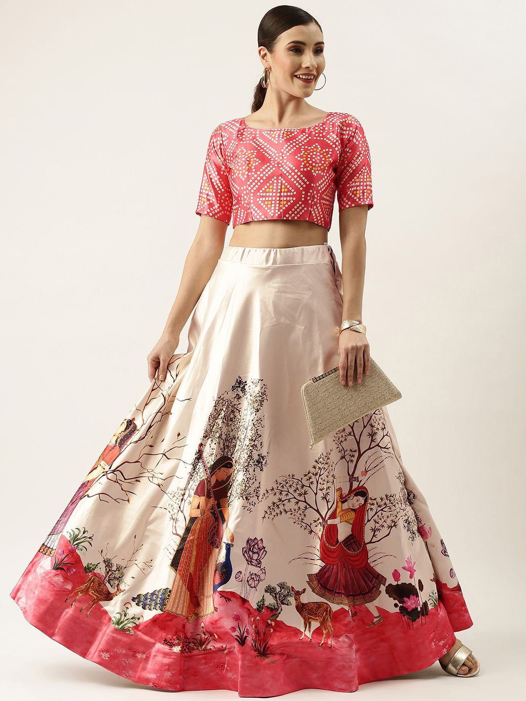 

Kaizen TEXO FAB Floral Printed Semi-Stitched Lehenga & Unstitched Blouse, Red