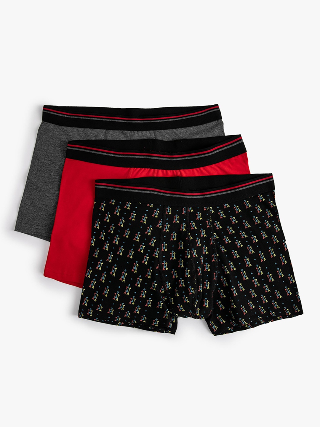 

Koton Men Pack Of 3 Printed Mid-Rise Cotton Trunks 8684288089203, Black