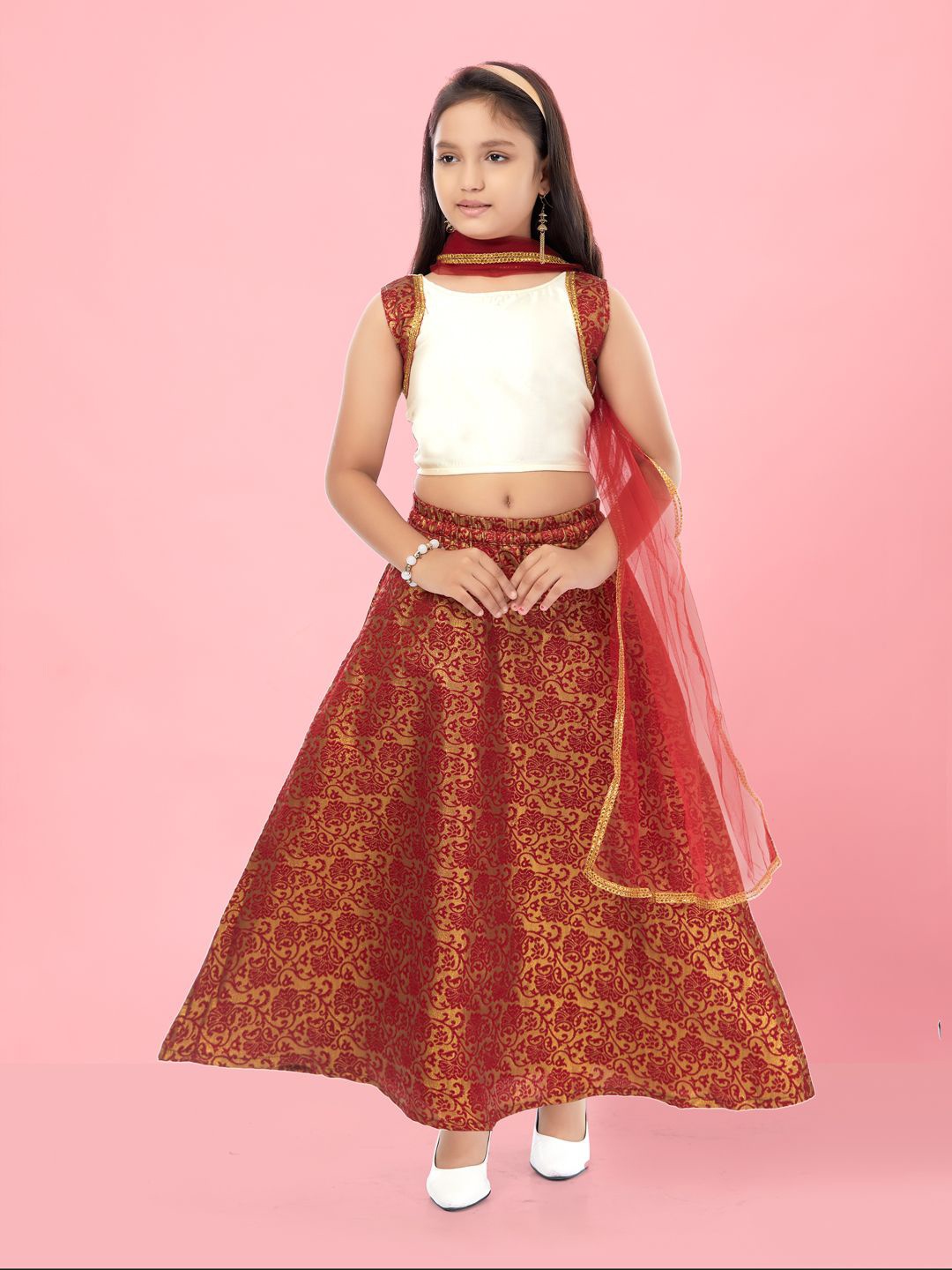 

BAESD Girls Ready to Wear Silk Lehenga & Blouse With Dupatta, Off white