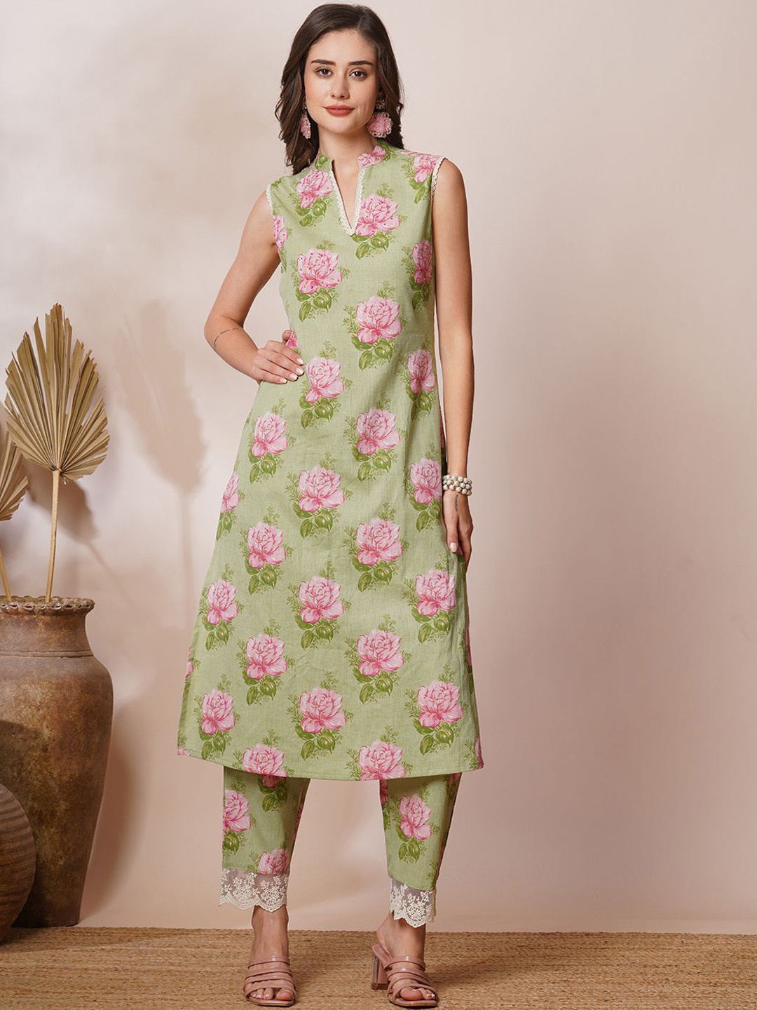 

FASHOR Floral Printed Tunic With Trouser, Green