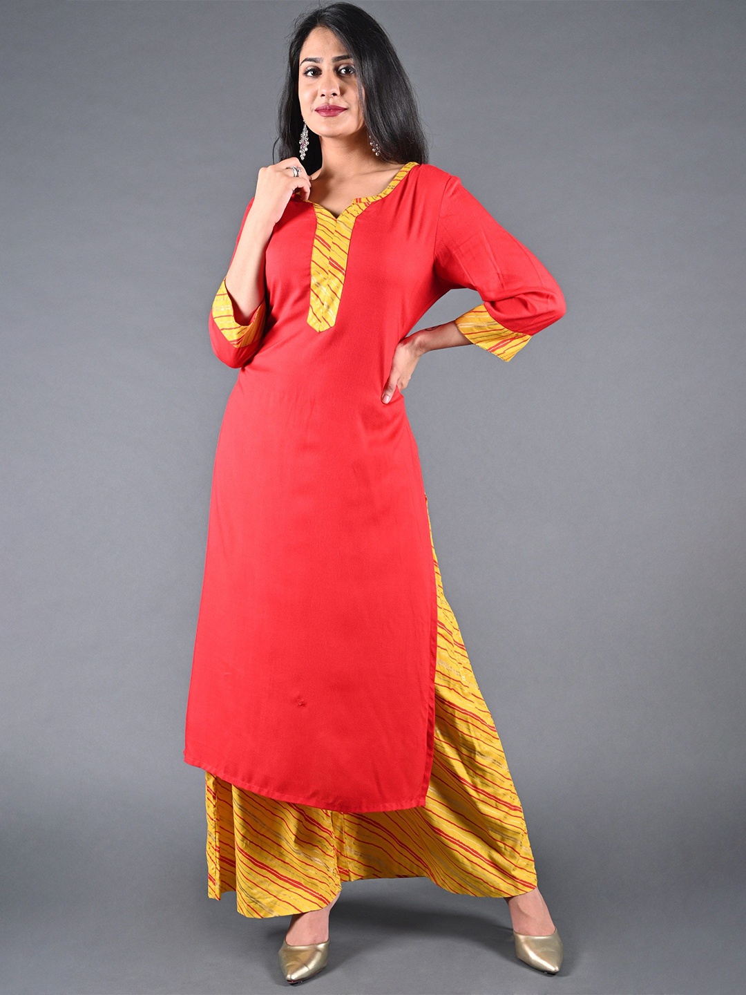 

Sajke Women Regular Kurta with Palazzos, Red