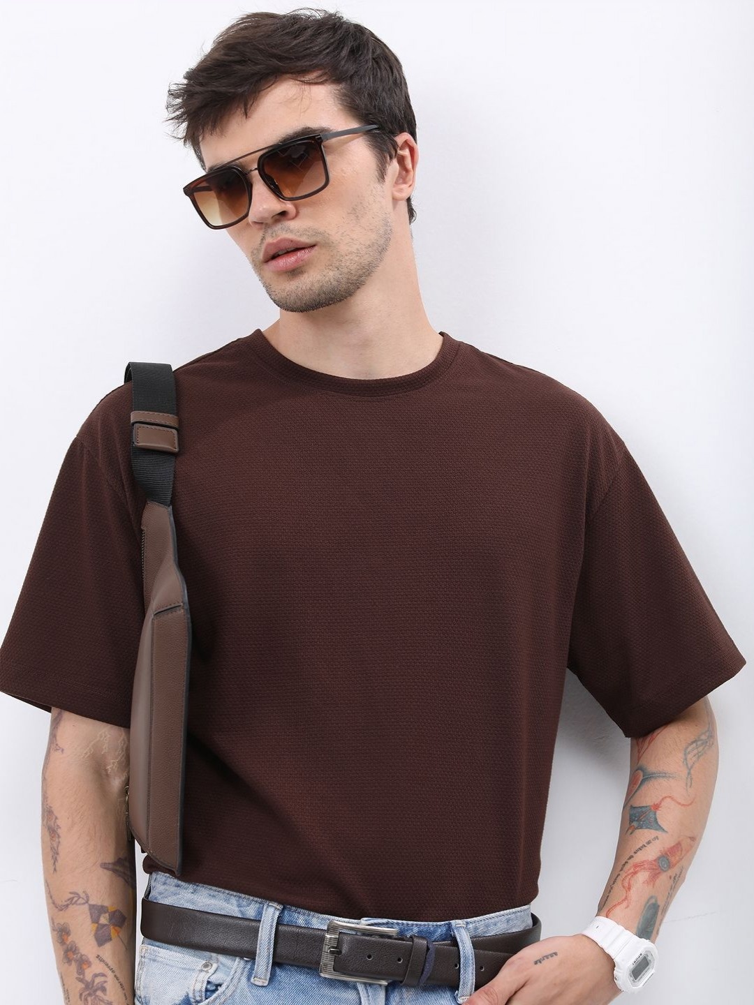 

HIGHLANDER Men Pockets T-shirt, Coffee brown
